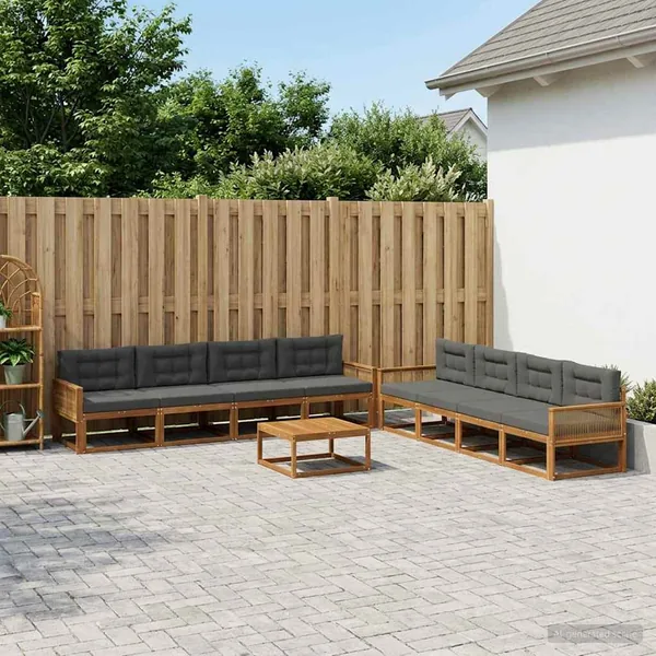 Ensemble de canapés d'extérieur 9 pcs Naturel et Anthracite