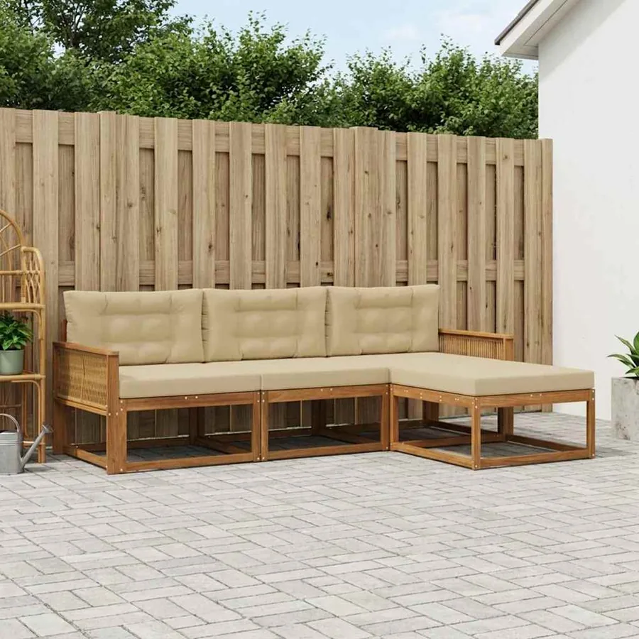 Ensemble de canapés d'extérieur 4 pcs Naturel et Beige