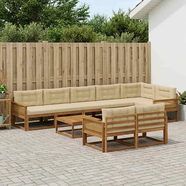 Ensemble de canapés d'extérieur 9 pcs Naturel et Beige