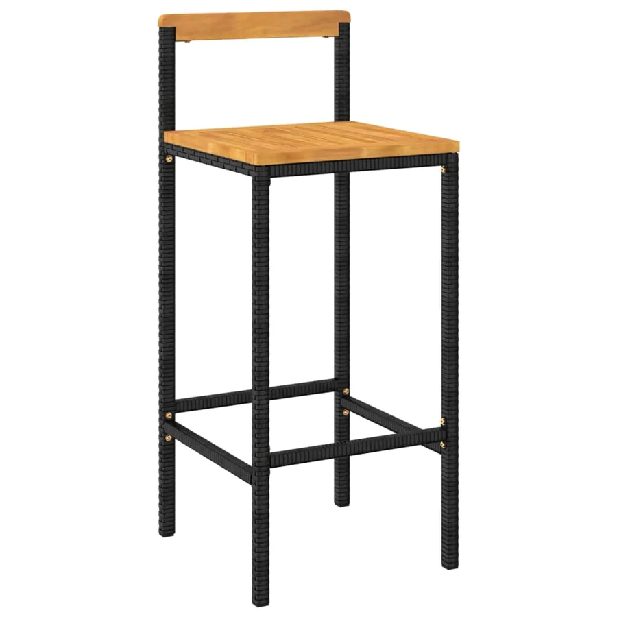 Ensemble de bar jardin 3 pcs noir poly rotin/bois massif acacia - 4