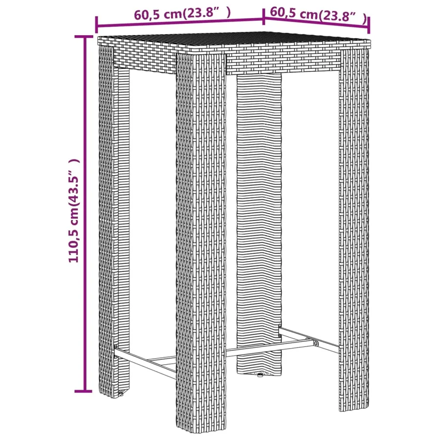 Ensemble de bar jardin 3 pcs noir poly rotin/bois massif acacia - 8