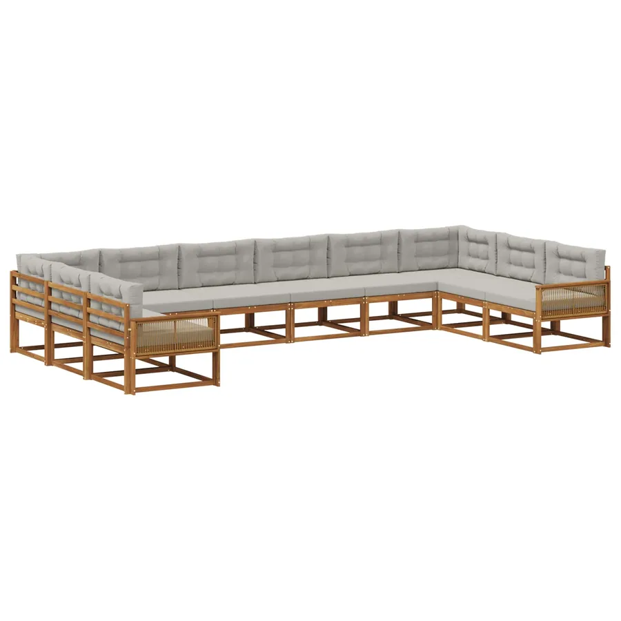 Ensemble de canapés d'extérieur 10 pcs Naturel et gris clair - 2