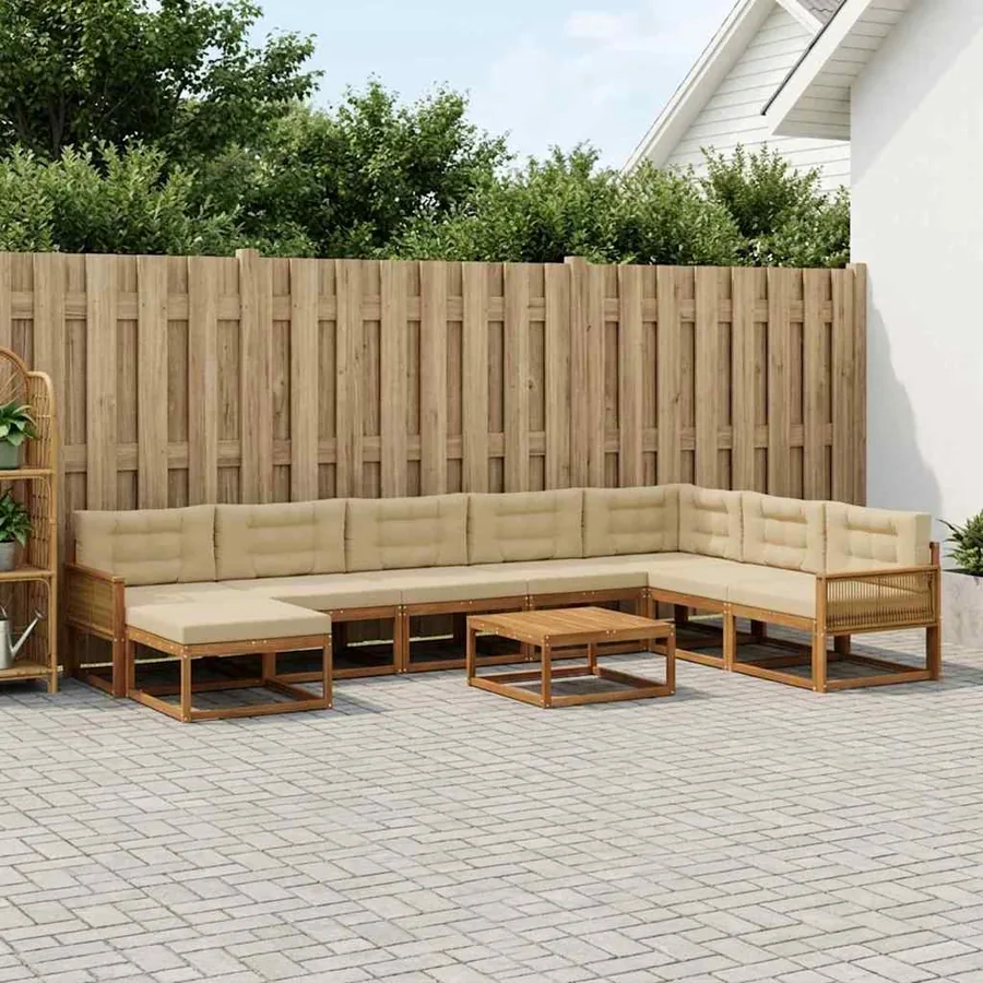 Ensemble de canapés d'extérieur 9 pcs Naturel et Beige
