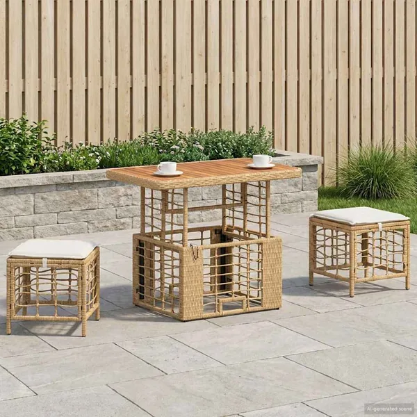 Ensemble de salle à manger pour jardin 3 pcs Nature et Blanc