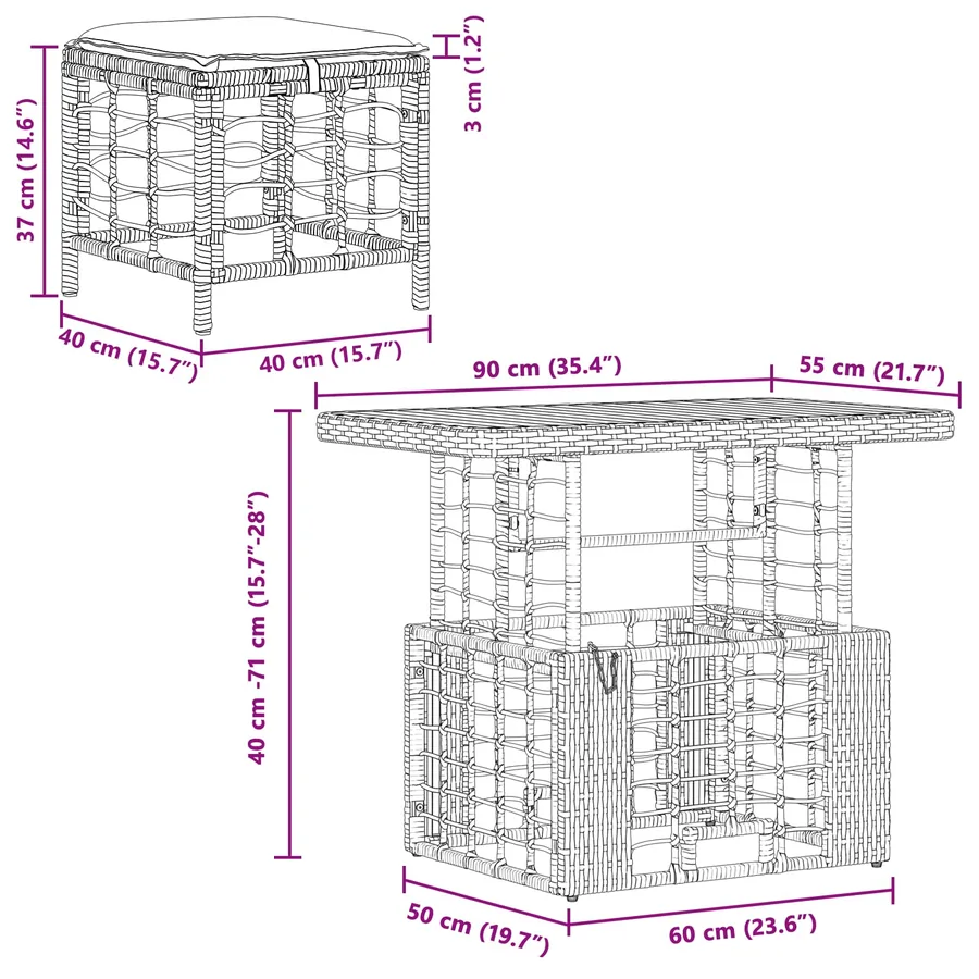 Ensemble de salle à manger pour jardin 3 pcs Nature et Blanc - 12
