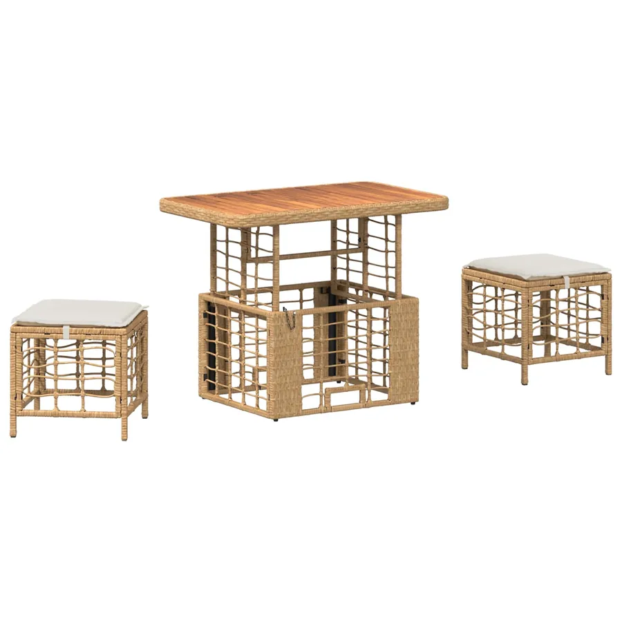 Ensemble de salle à manger pour jardin 3 pcs Nature et Blanc - 2