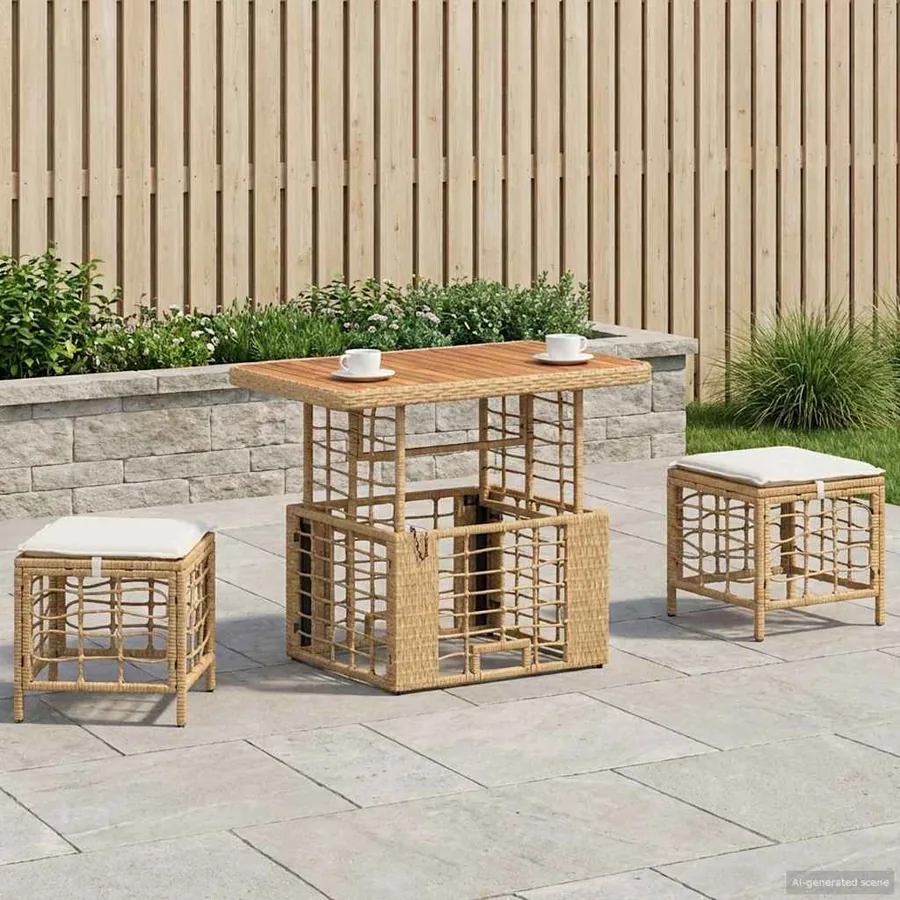 Ensemble de salle à manger pour jardin 3 pcs Nature et Blanc - 3