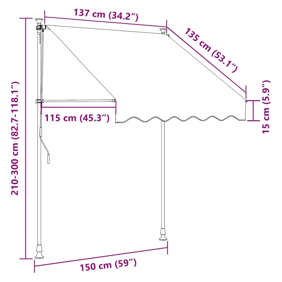 Auvent manuel rétractable avec LED 150 cm Anthracite - 8
