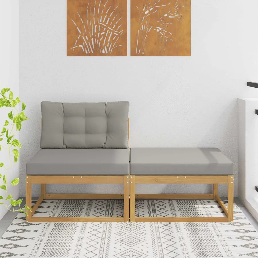2 Pièce Pouf d'Extérieur Polyester Blanc