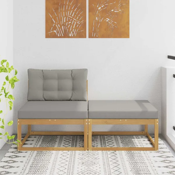 2 Pièce Pouf d'Extérieur Polyester Blanc