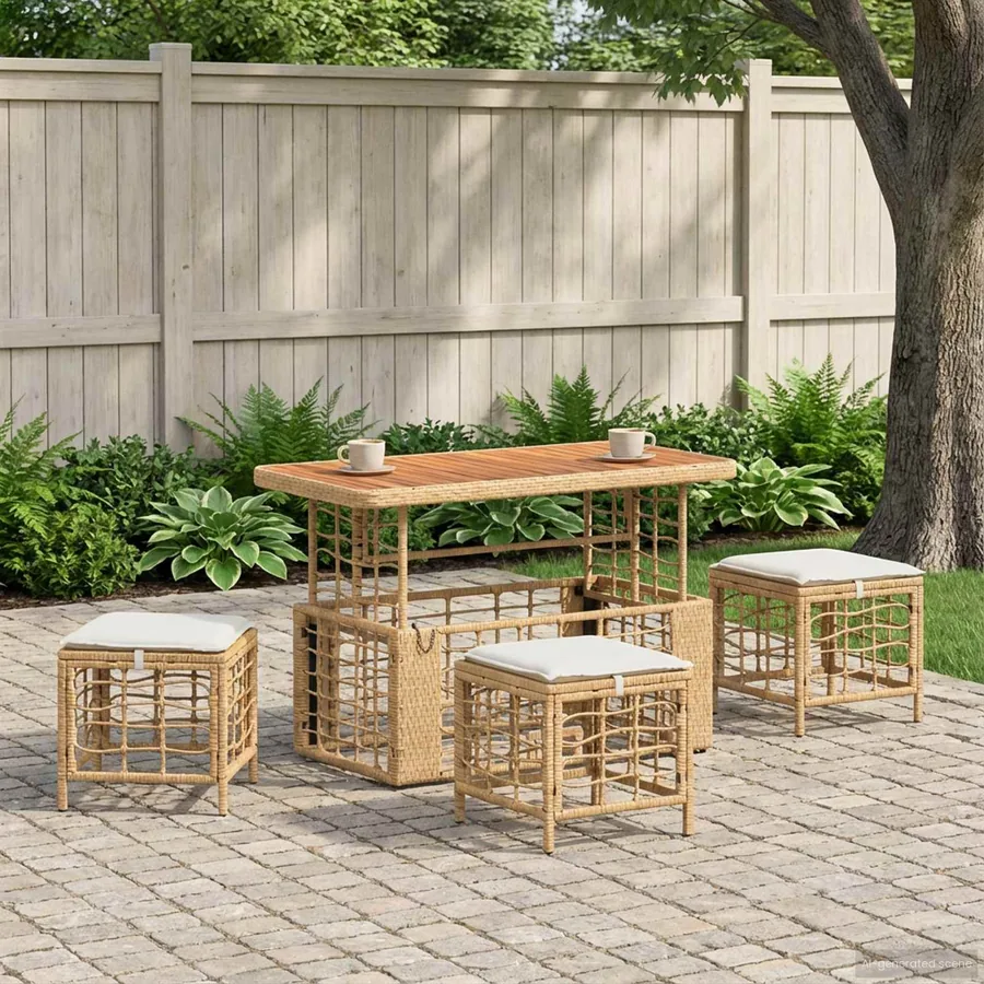 Ensemble de salle à manger pour jardin 4 pcs Nature et Blanc