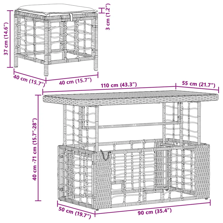 Ensemble de salle à manger pour jardin 4 pcs Nature et Blanc - 12