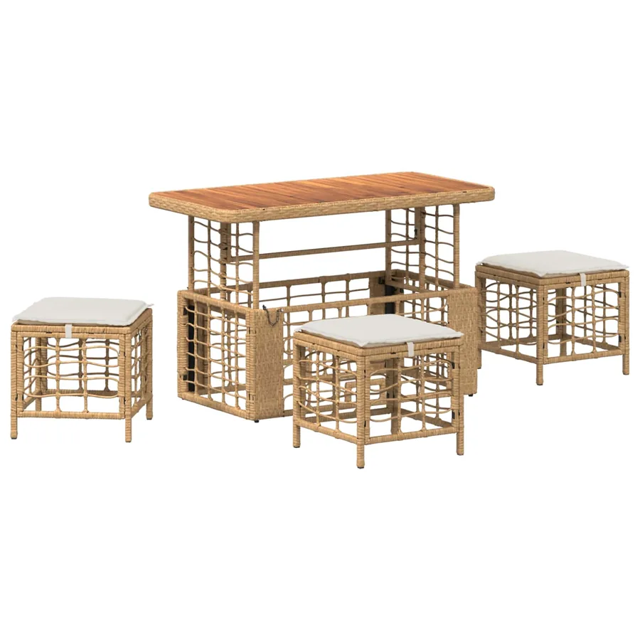 Ensemble de salle à manger pour jardin 4 pcs Nature et Blanc - 2
