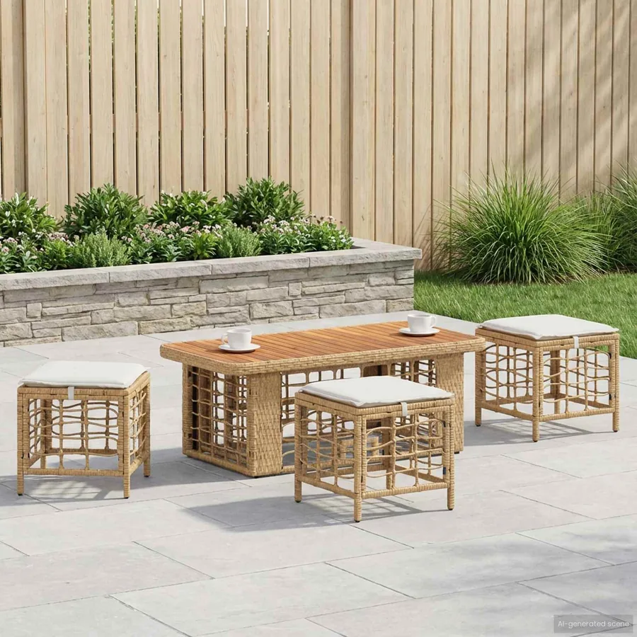 Ensemble de salle à manger pour jardin 4 pcs Nature et Blanc - 3