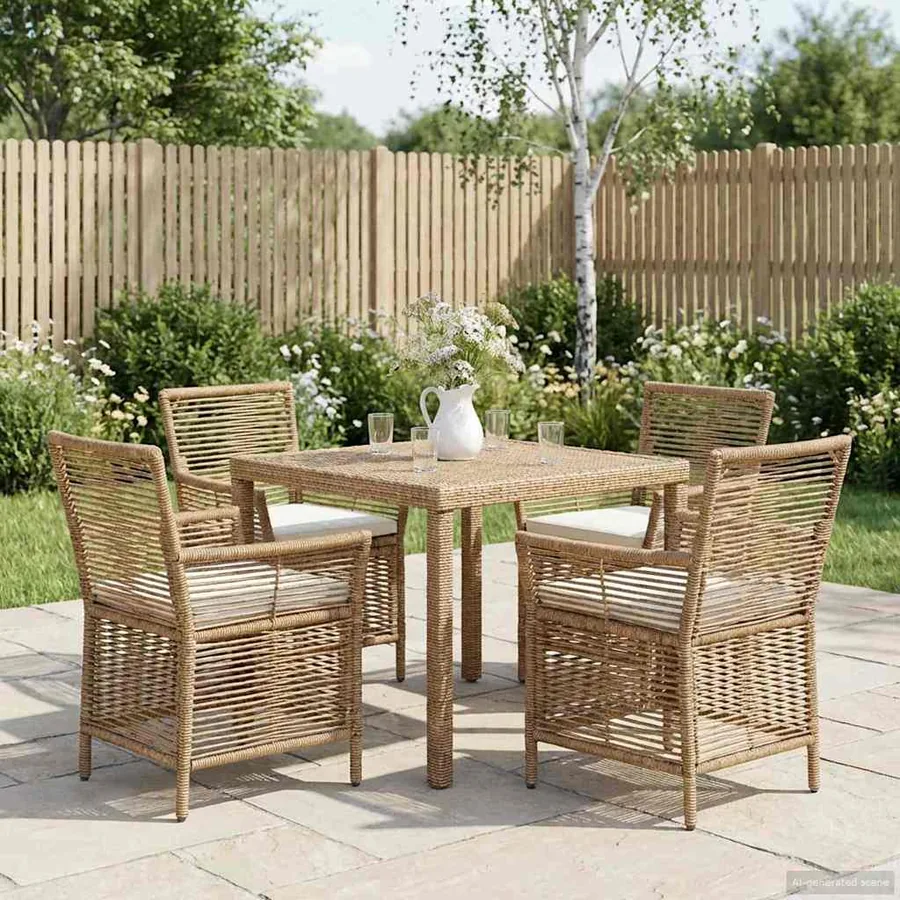 Chaise d'Extérieur avec coussin 4 pcs Beige et crème polyrotin
