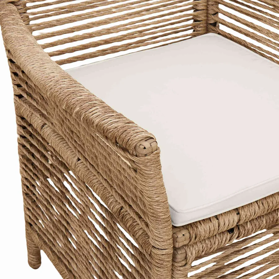 Chaise d'Extérieur avec coussin 4 pcs Beige et crème polyrotin - 9