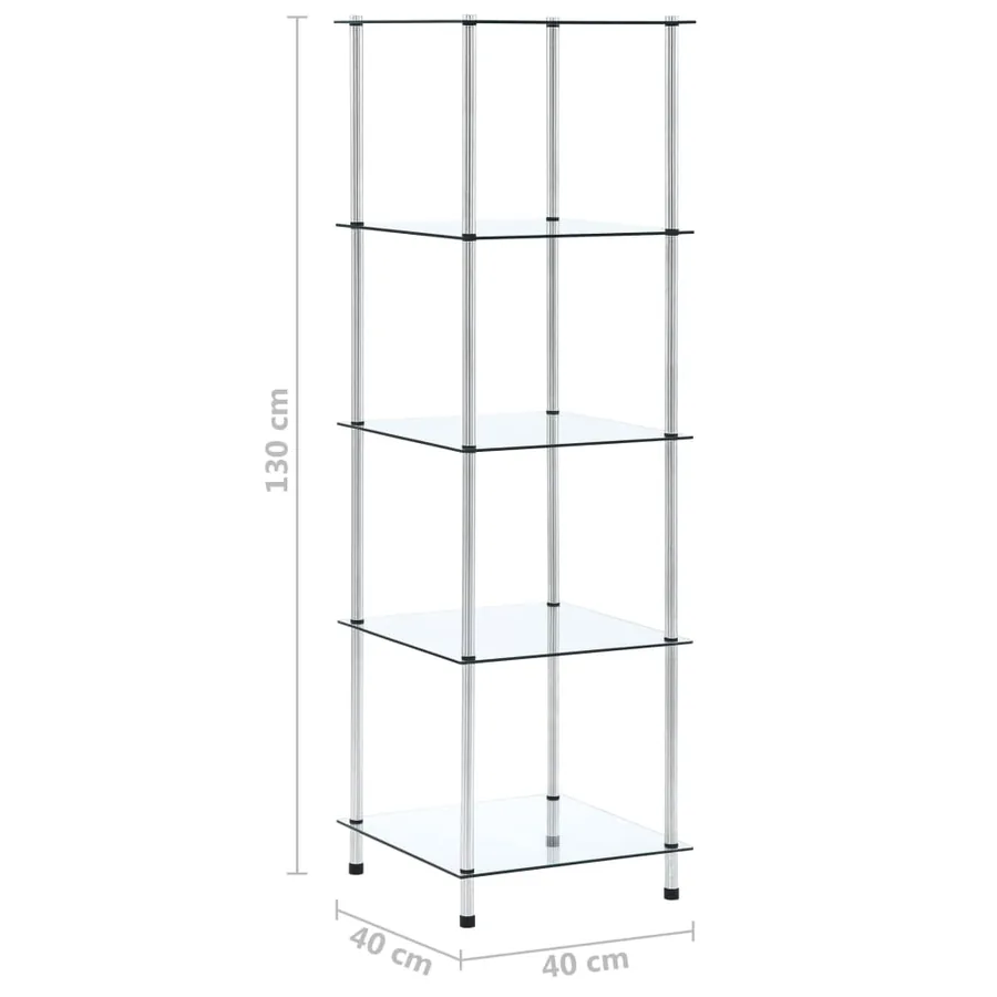Étagère 5 niveaux Transparent 40x40x130 cm Verre trempé - 5