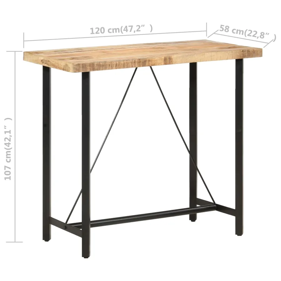 Table de bar 120x58x107 cm Bois de manguier brut - 7