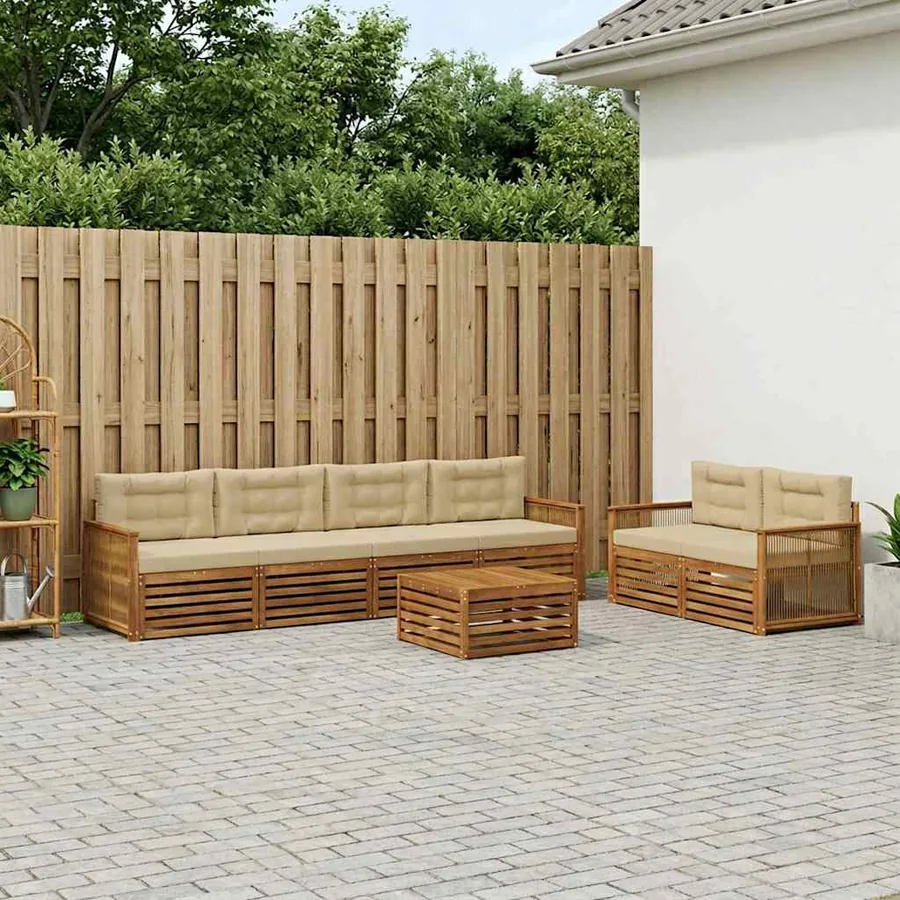 Ensemble de canapés d'extérieur 7 pcs Naturel et Beige