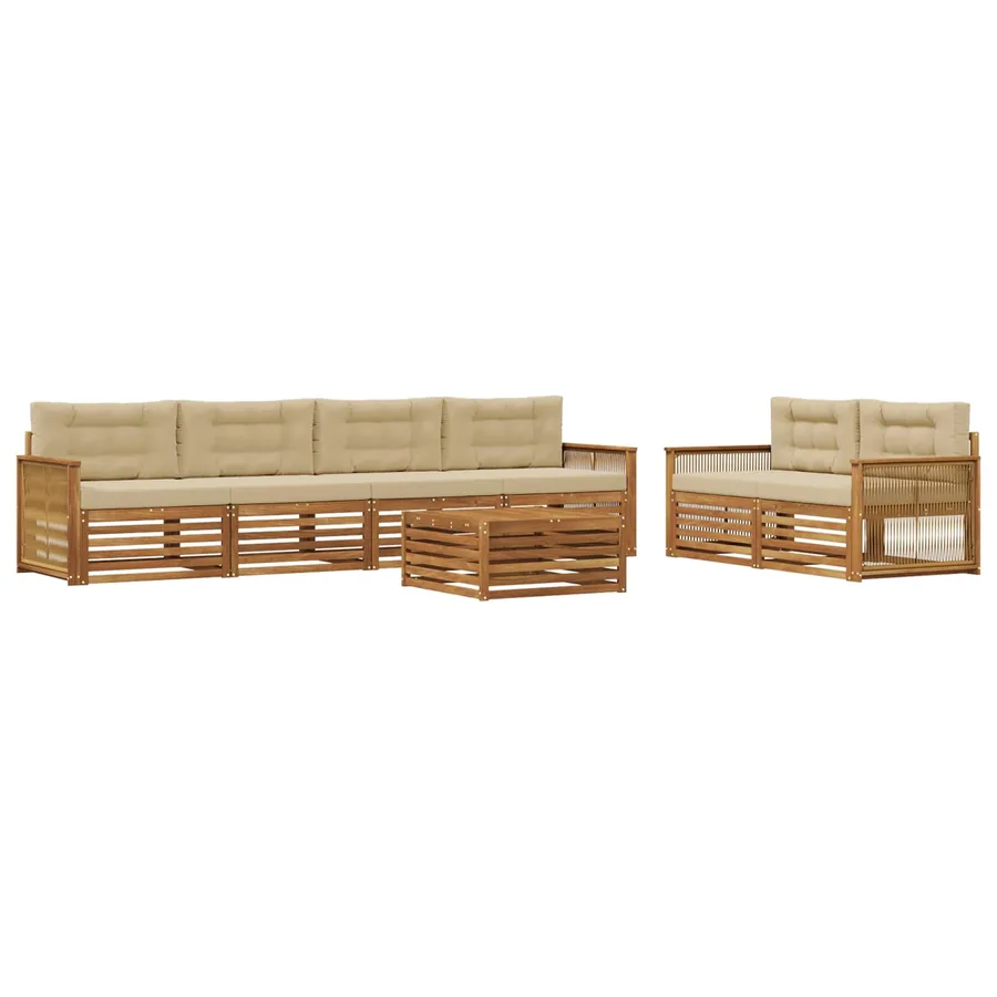 Ensemble de canapés d'extérieur 7 pcs Naturel et Beige - 2