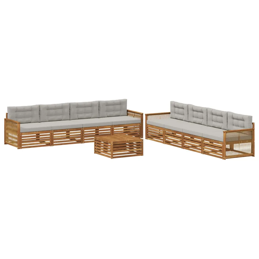Ensemble de canapés d'extérieur 9 pcs Naturel et gris clair - 2