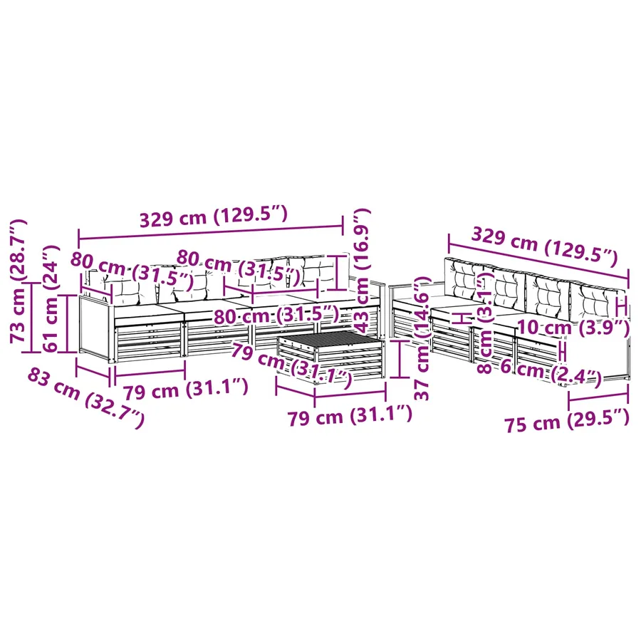 Ensemble de canapés d'extérieur 9 pcs Naturel et gris clair - 7