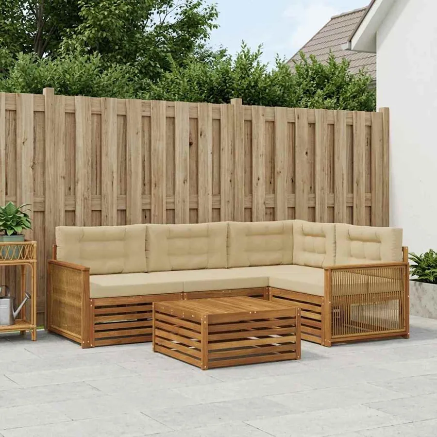 Ensemble de canapés d'extérieur 5 pcs Naturel et Beige
