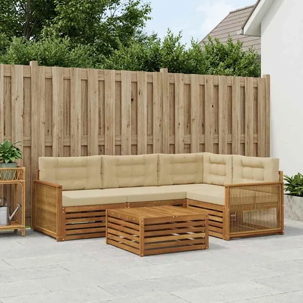 Ensemble de canapés d'extérieur 5 pcs Naturel et Beige