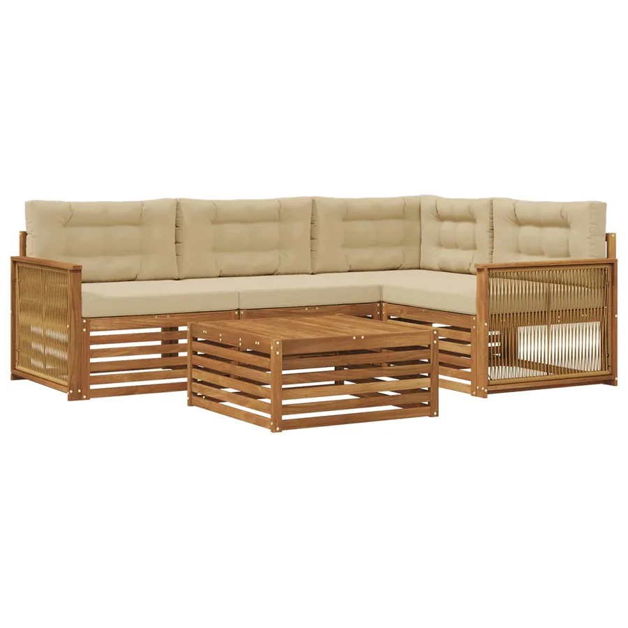 Ensemble de canapés d'extérieur 5 pcs Naturel et Beige - 2