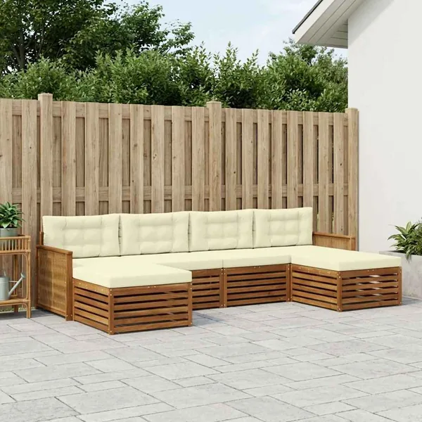 Ensembles de canapés avec coussin 6 pcs Bois d'Acacia Massif