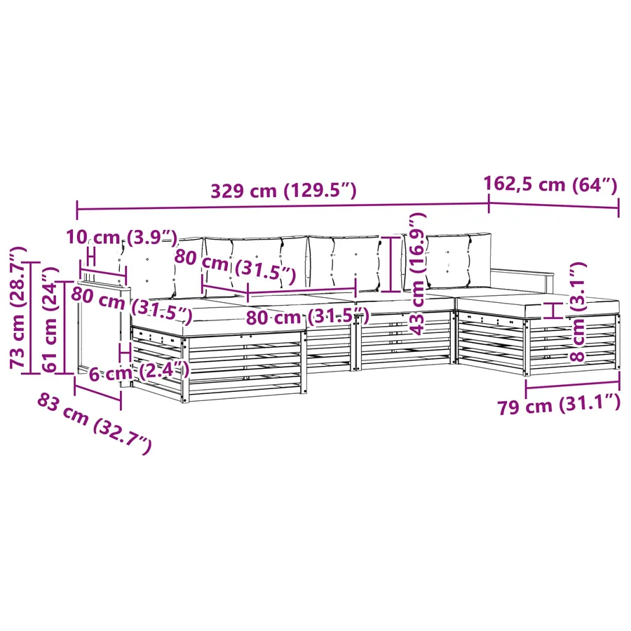 Ensembles de canapés avec coussin 6 pcs Bois d'Acacia Massif - 6