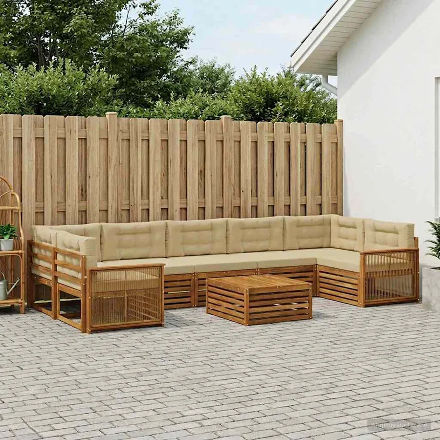 Ensemble de canapés d'extérieur 8 pcs Naturel et Beige