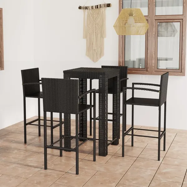 Ensemble de bar d'extérieur 5 pcs accoudoir Résine tressée Noir