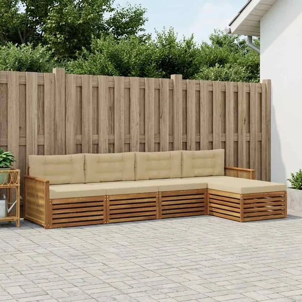 Ensemble de canapés d'extérieur 5 pcs Naturel et Beige