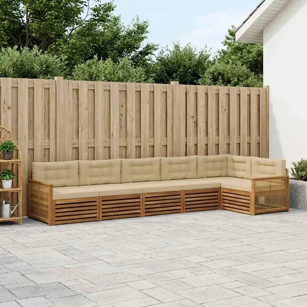 Ensemble de canapés d'extérieur 6 pcs Naturel et Beige