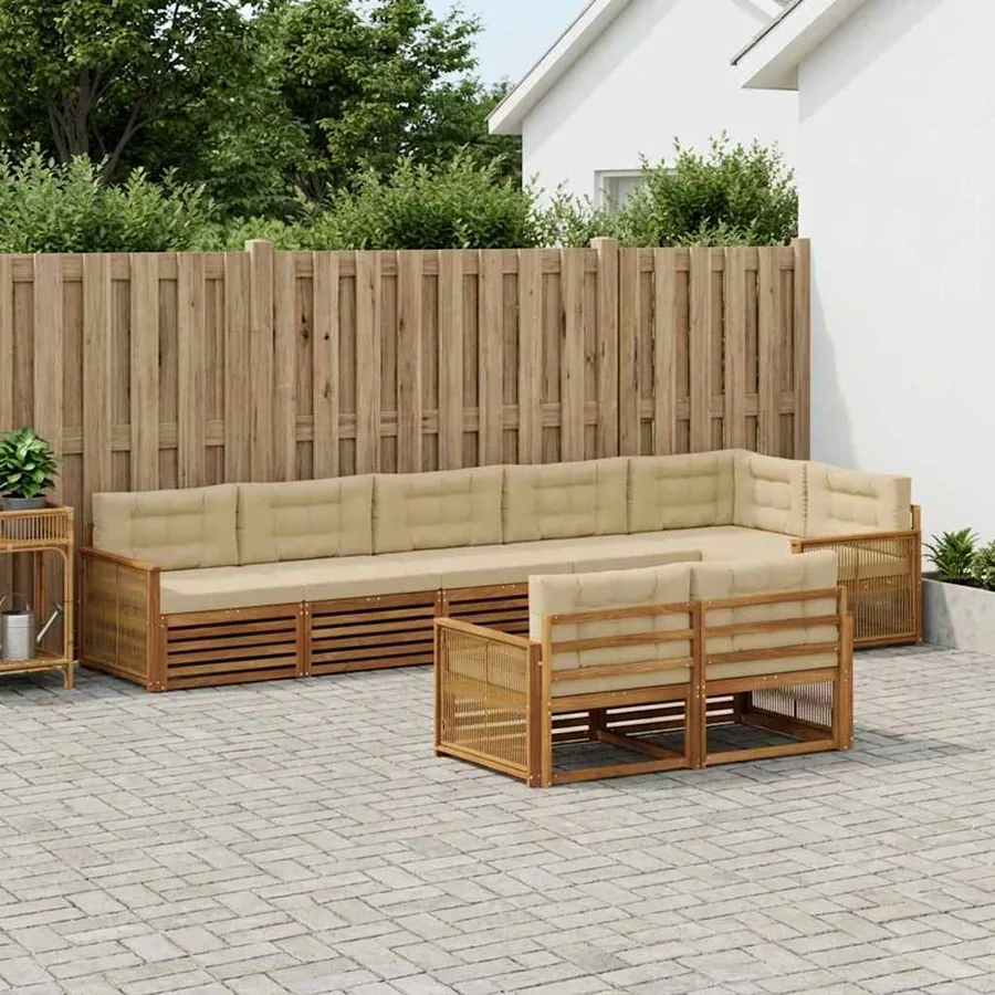 Ensemble de canapés d'extérieur 8 pcs Naturel et Beige