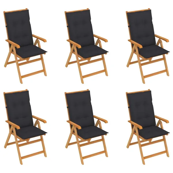 Chaises de jardin lot de 6 et coussins anthracite Bois de teck