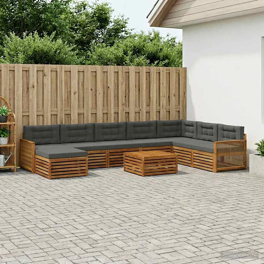 Ensemble de canapés d'extérieur 9 pcs Naturel et Anthracite