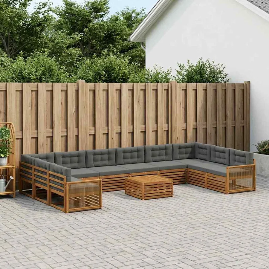 Ensembles de canapés avec coussin 11 pcs Bois d'Acacia Massif