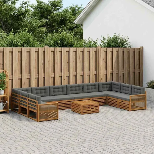 Ensembles de canapés avec coussin 11 pcs Bois d'Acacia Massif