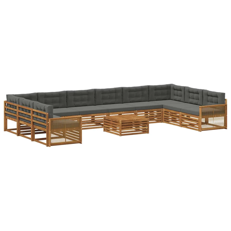 Ensembles de canapés avec coussin 11 pcs Bois d'Acacia Massif - 2