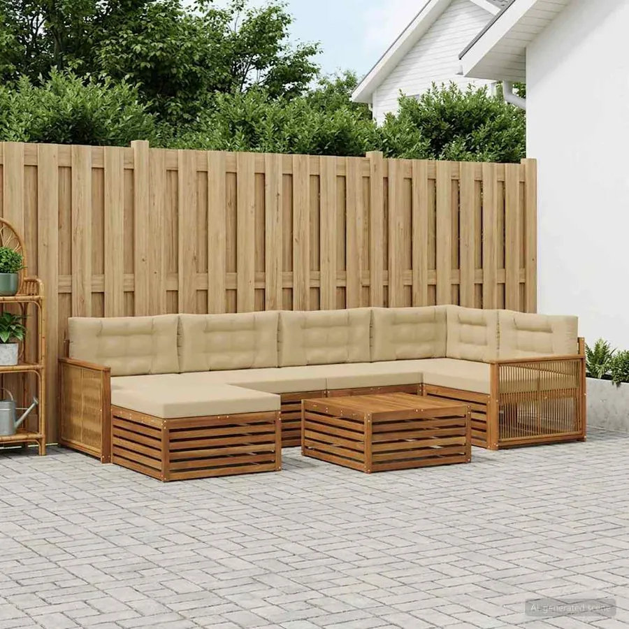 Ensemble de canapés d'extérieur 7 pcs Naturel et Beige