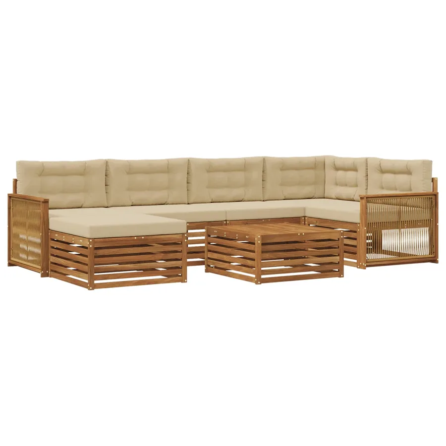 Ensemble de canapés d'extérieur 7 pcs Naturel et Beige - 2
