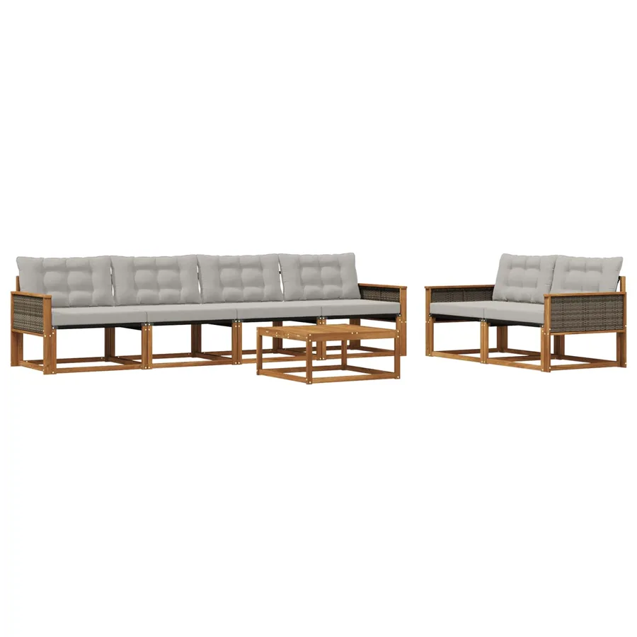 Ensemble de canapés d'extérieur 7 pcs Naturel et gris clair - 2