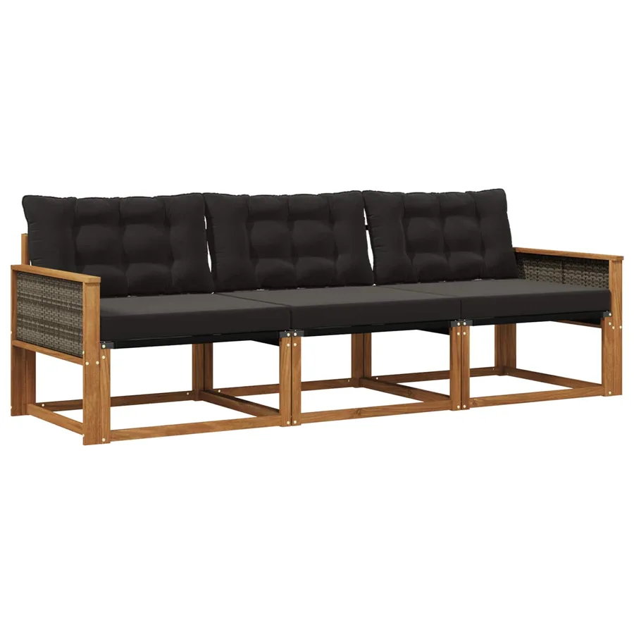 Ensemble de canapés d'extérieur 3 pcs Naturel et noir - 2