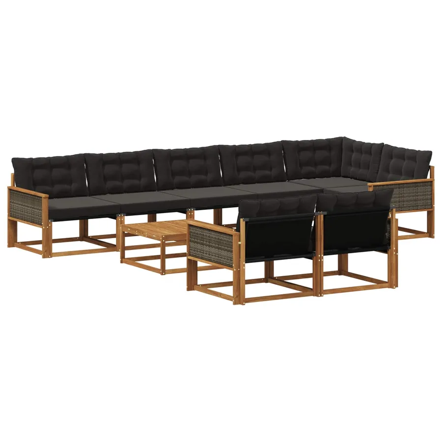 Ensemble de canapés d'extérieur 9 pcs Naturel et noir - 2