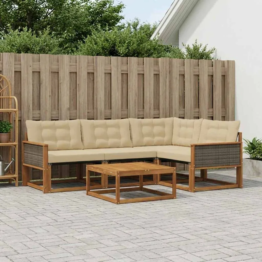 Ensemble de canapés d'extérieur 5 pcs Naturel et Beige