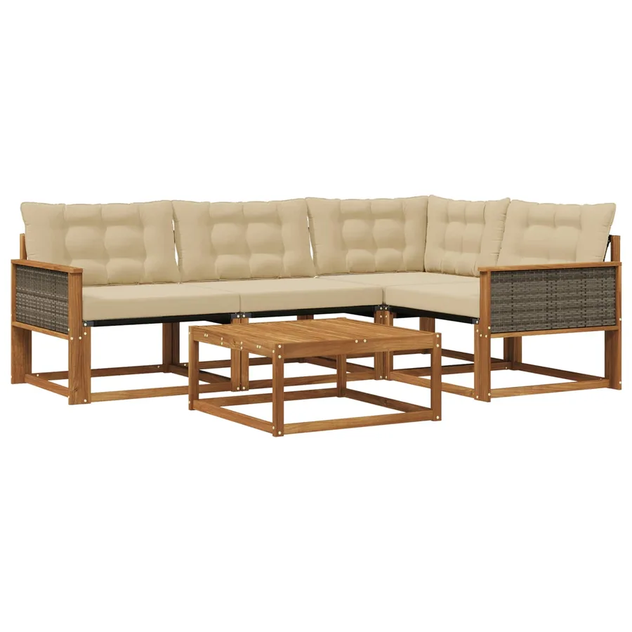 Ensemble de canapés d'extérieur 5 pcs Naturel et Beige - 2