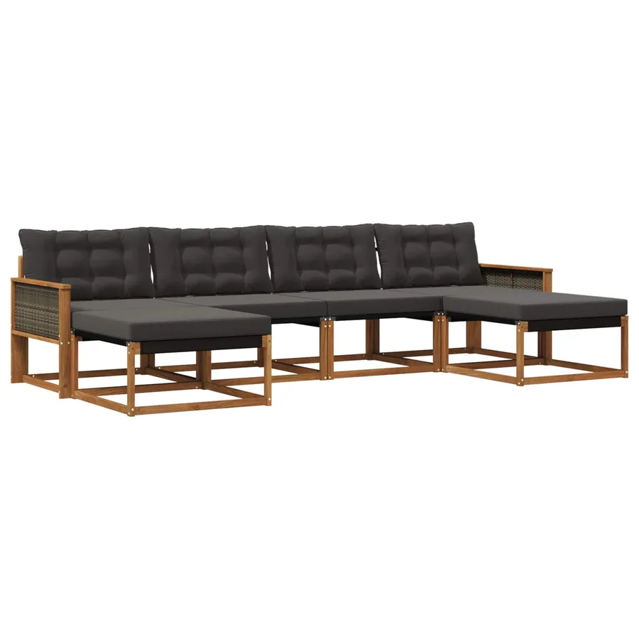 Ensemble de canapés d'extérieur 6 pcs Naturel et noir - 2