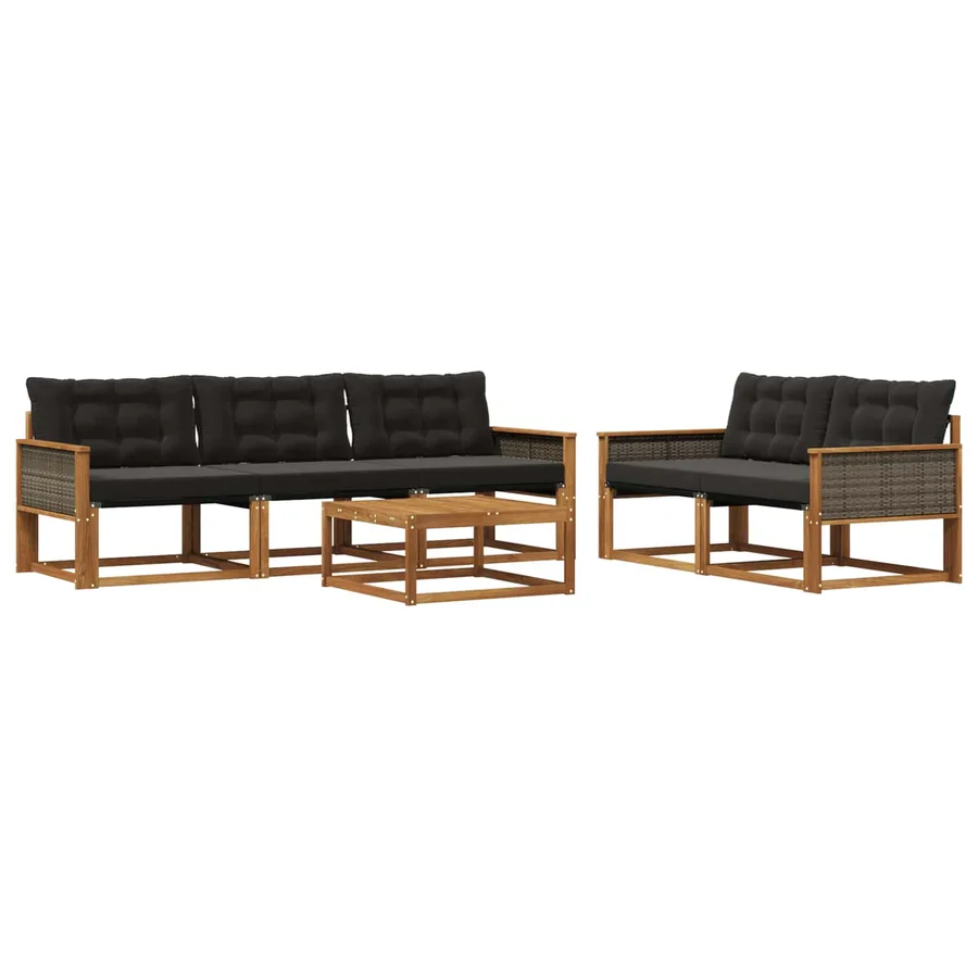 Ensemble de canapés d'extérieur 6 pcs Naturel et noir - 2